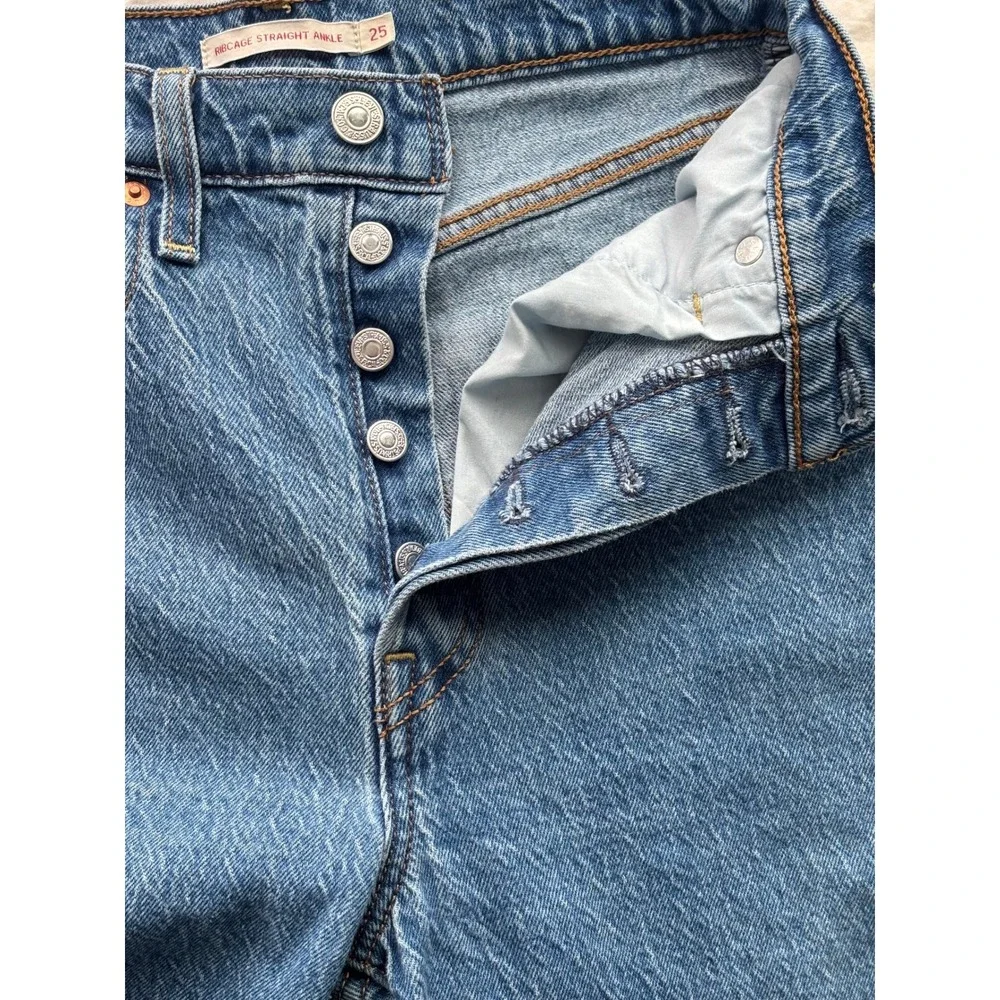 Levis Ribcage Straight Ankle Jean Women Medium Wash Blue High Rise (fits 25x27) - Picture 6 of 12